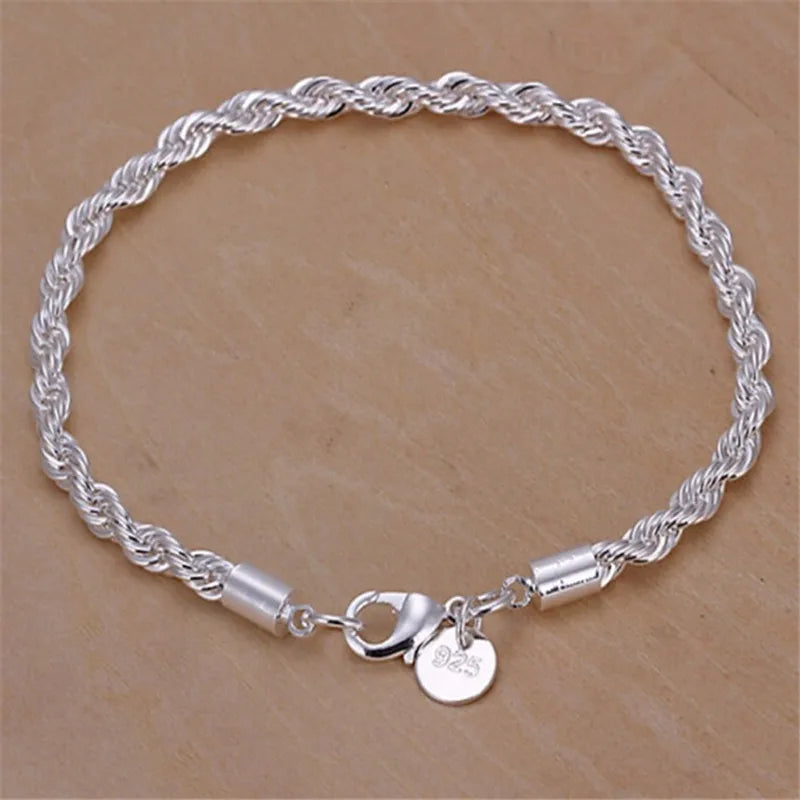 Pulsera de cuerda trenzada bañada en plata de moda para mujeres y hombres, cadena de moda, dije de joyería flash