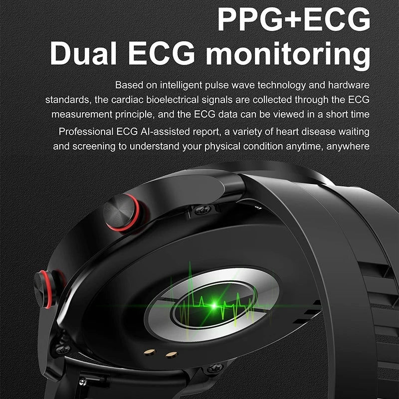 Reloj inteligente ECG + PPG con Bluetooth para hombre, reloj inteligente deportivo con control de la presión arterial, láser, resistente al agua y con caja