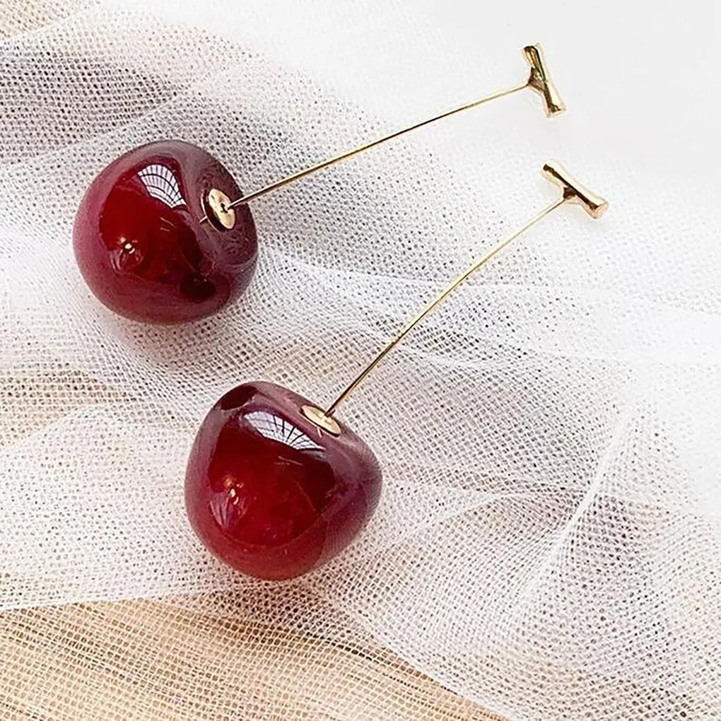 Accesorios para mujer Pendientes de cereza roja para mujer Pendientes colgantes llamativos de fruta Joyería coreana para fiesta de boda Regalo para mujer