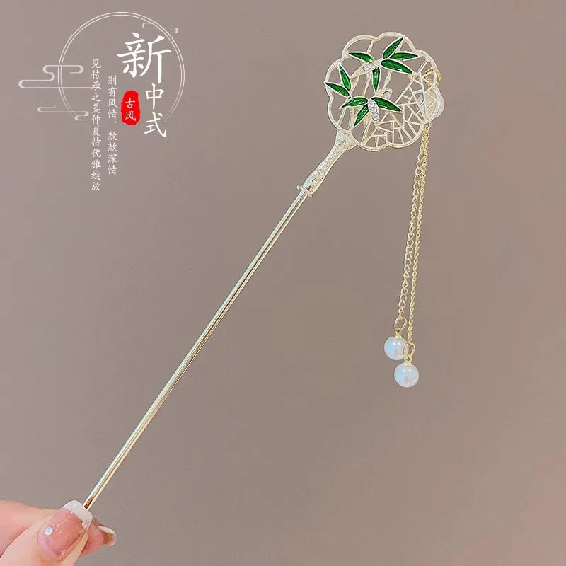 Elegant Chinese Style Hair Accessory Romantic Enameled Flower Tassel Hair Clip Alloy Jewelry Hairpin For Women Fashion Hairpin