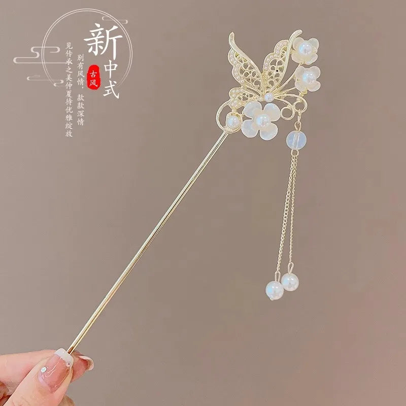 Elegant Chinese Style Hair Accessory Romantic Enameled Flower Tassel Hair Clip Alloy Jewelry Hairpin For Women Fashion Hairpin