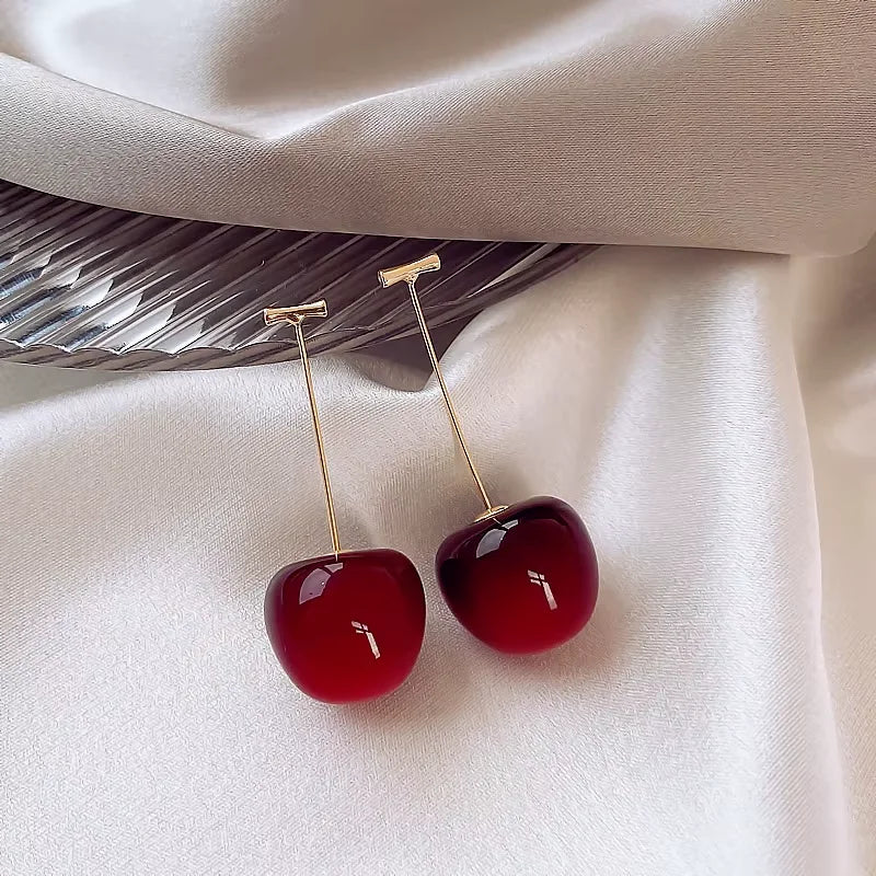 Lovely Sweet Red Cherry Earrings Ladies Fashion Delicate Fruit Design Drop Dangle Earrings Wedding Party Korean Ear Jewelry Gift