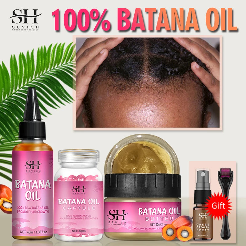 Hair Growth Set Batana Oil Fast Hair Growing Spray Anti Hair Loss Shampoo Scalp Repair Treatment Capsule Oil For Men Women 6pcs