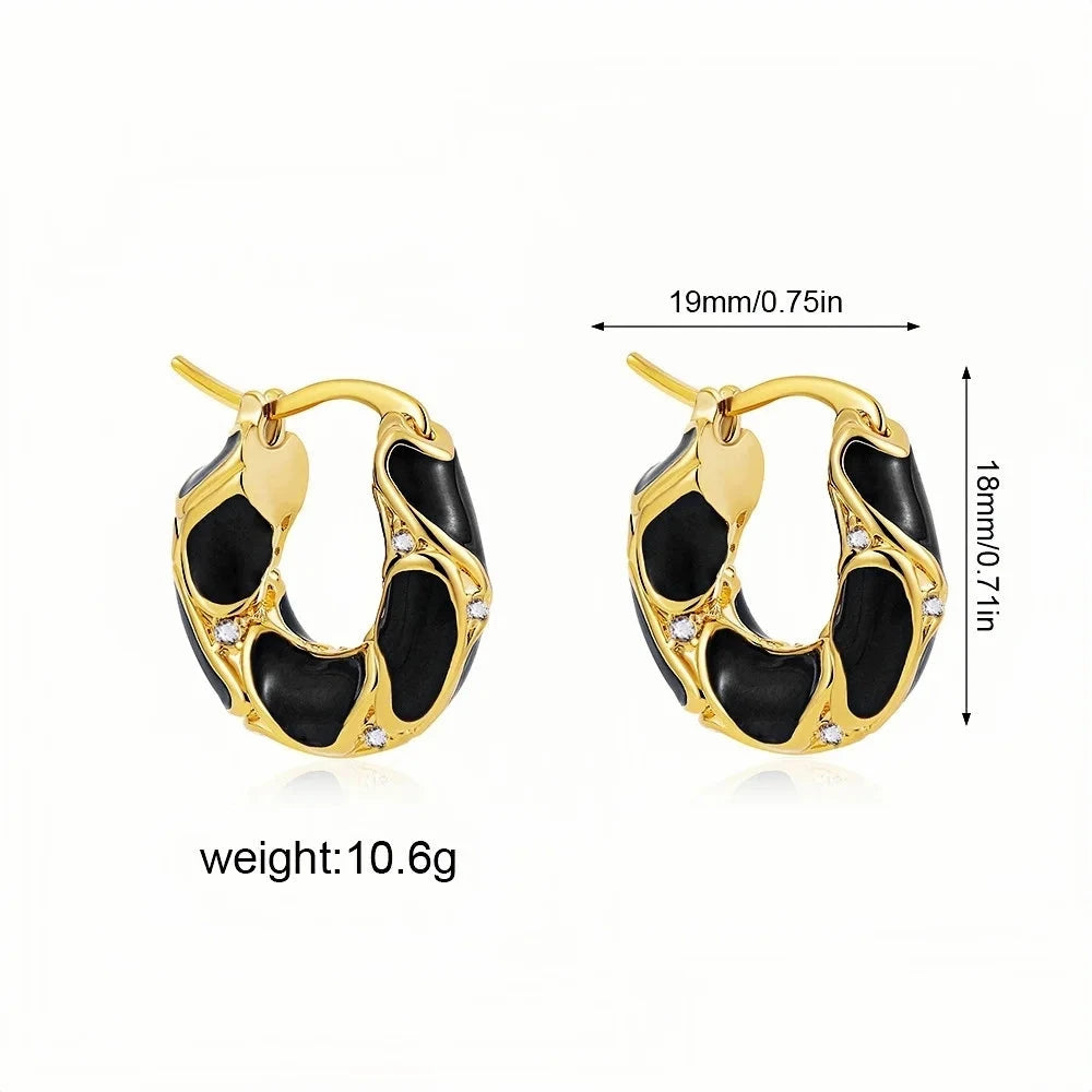 New Trendy Enamel Color Metal Texture Small Hoop Earrings for Women Gold Plated Statement Ear Buckle Creative Jewelry Gifts