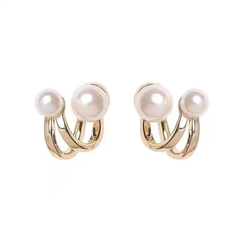 Korean Simple Irregular Design Pearl Stud Earrings for Women Fashion Geometric Gold Color Metal Earrings Trend Party Jewelry Gif