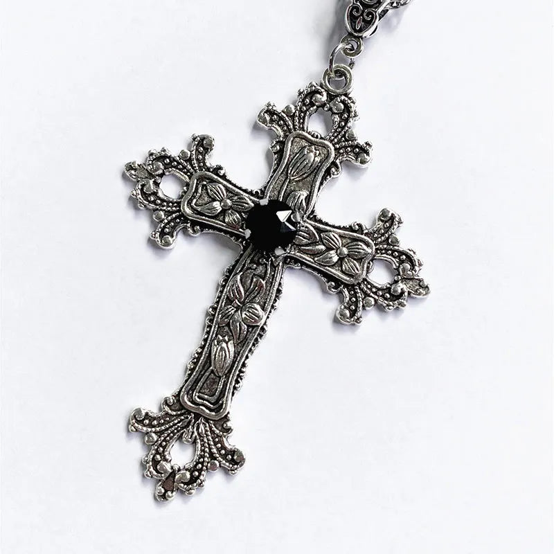 Y2K Punk Crystal Big Cross Pendant Necklaces for Women Men Gothic Irregular Cross Clavicle Chain Necklaces Aesthetic Jewelry