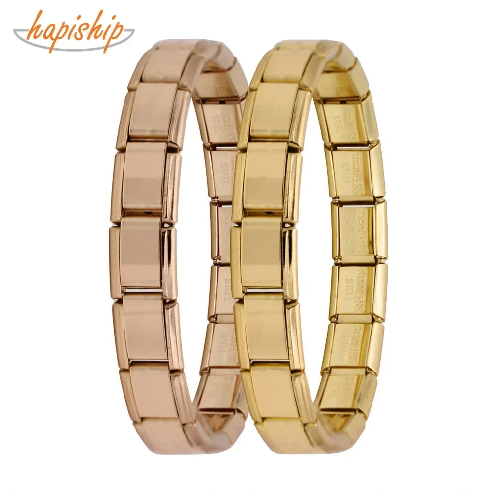 Hapiship Top Women's Girl Jewelry 9mm Width Itanlian Elastic Charm Bracelet  Fashion Stainless Steel Bangle Jewelry G096