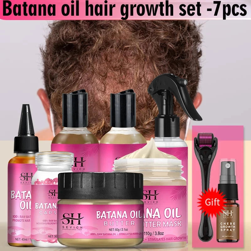 Hair Growth Set Batana Oil Fast Hair Growing Spray Anti Hair Loss Shampoo Scalp Repair Treatment Capsule Oil For Men Women 6pcs