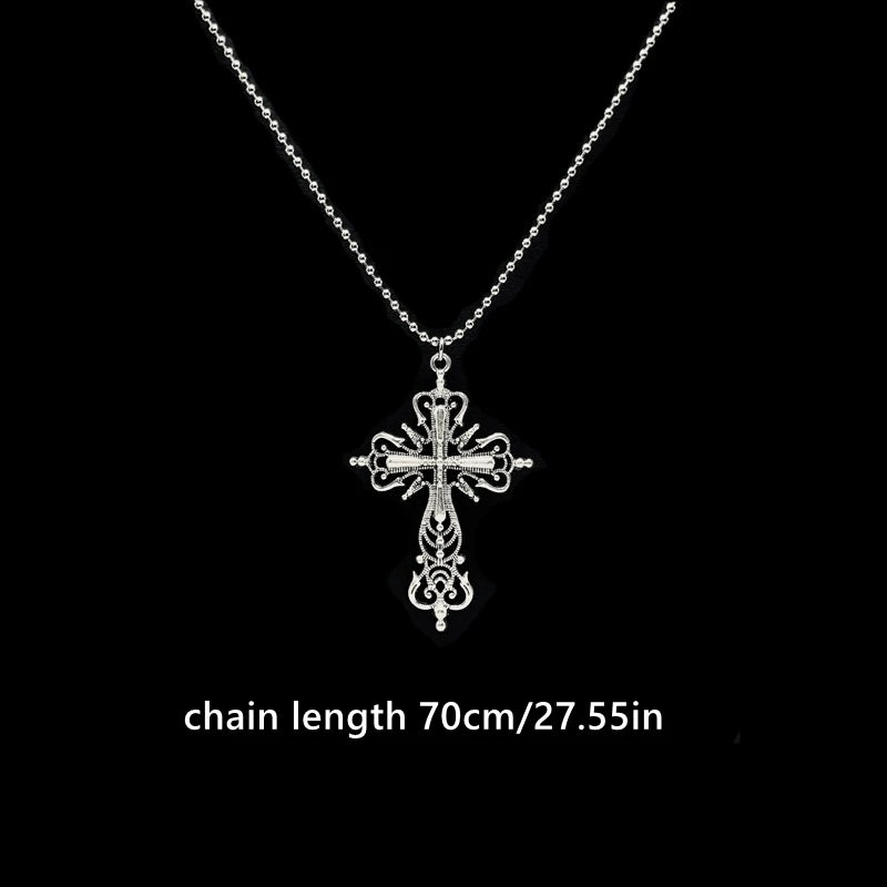 Y2K Punk Crystal Big Cross Pendant Necklaces for Women Men Gothic Irregular Cross Clavicle Chain Necklaces Aesthetic Jewelry