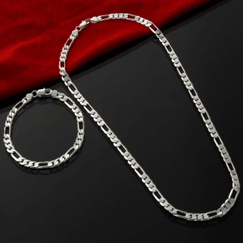 Recién llegado, noble, cadena de plata 925 de 4 mm para hombres, mujeres, pulsera, collar, conjunto de joyas, regalos de Navidad para damas, dijes para bodas