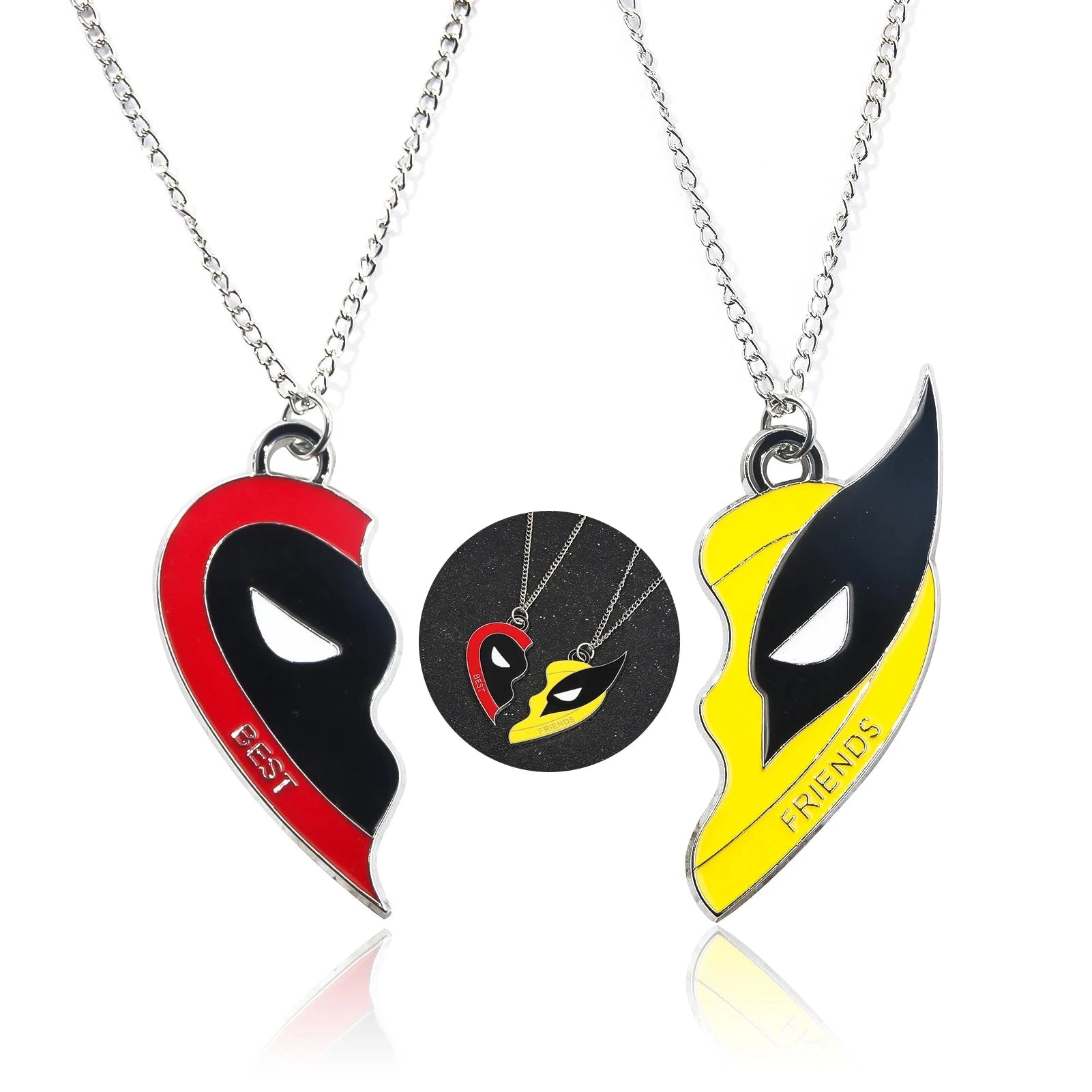 Conjunto de collar con colgante de corazón dividido a juego con los mejores amigos de Deadpool y Wolverine para mujeres y hombres, regalo de joyería de cosplay