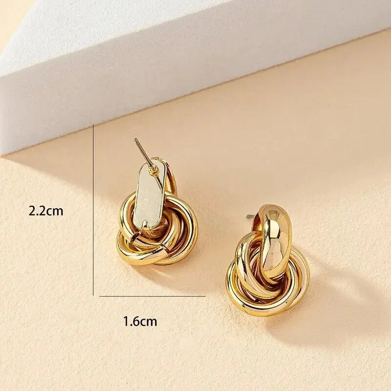 Fashion Round Double Ring Metal Stud Earrings For Women Men Gold Silver Geometric Retro Stud Earring Party Daily Jewelry