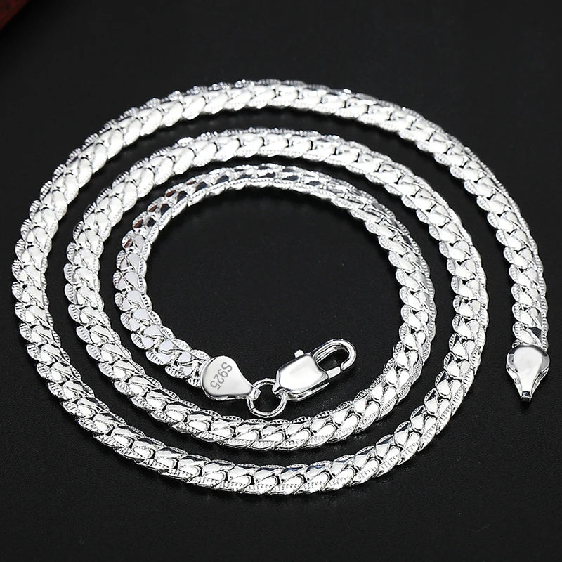 DOTEFFIL 925 Sterling Silver 6mm Side Chain 16/18/20/22/24 Inch Necklace For Woman Men Fashion Wedding Engagement Jewelry Gift