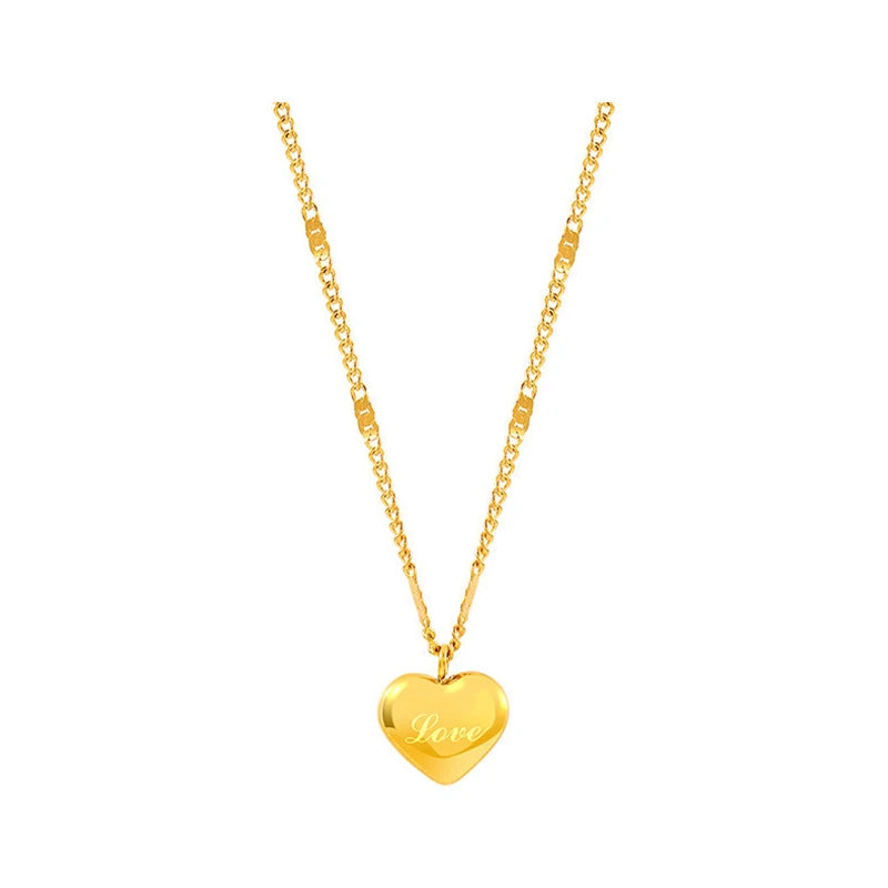 Trendy Simple Gold Color Heart Pendant Chokers Necklace for Women Temperament Love Letter Thin Clavicle Chain Girl Jewelry Gift