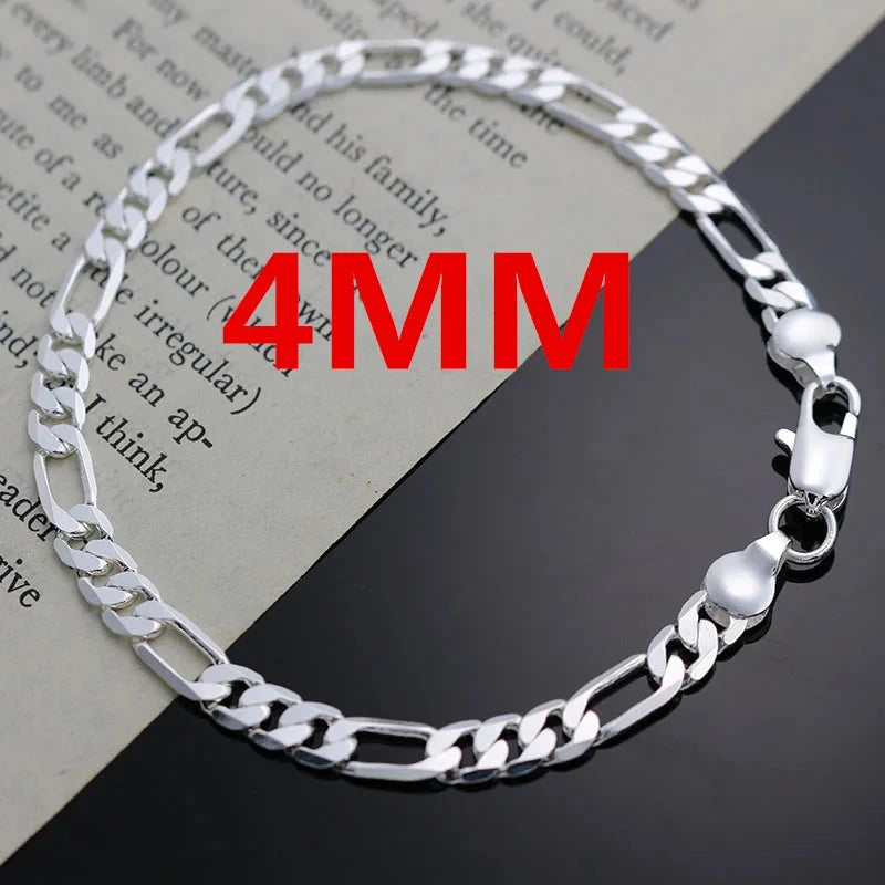 Recién llegado, noble, cadena de plata 925 de 4 mm para hombres, mujeres, pulsera, collar, conjunto de joyas, regalos de Navidad para damas, dijes para bodas