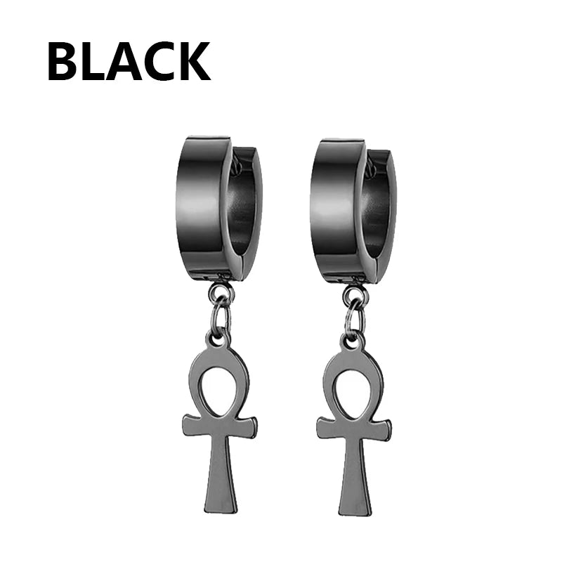 1 Pairs Punk Stainless Steel Stud Earrings Black Earrings Set For Men Women Vintage Hip Hop Piercing Ear Jewelry