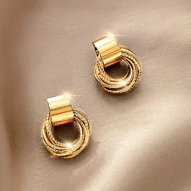 2PC Retro Metal Gold Multi layer Loop Pendant Earrings for Women's Fashion Jewelry Party Daily Wear Matching Accessories-4841