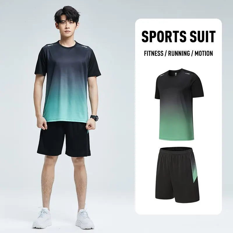 Ropa de fitness Conjunto de ropa deportiva de secado rápido de seda de hielo para hombre Camiseta de manga corta de verano para correr por la mañana Sala de entrenamiento de baloncesto