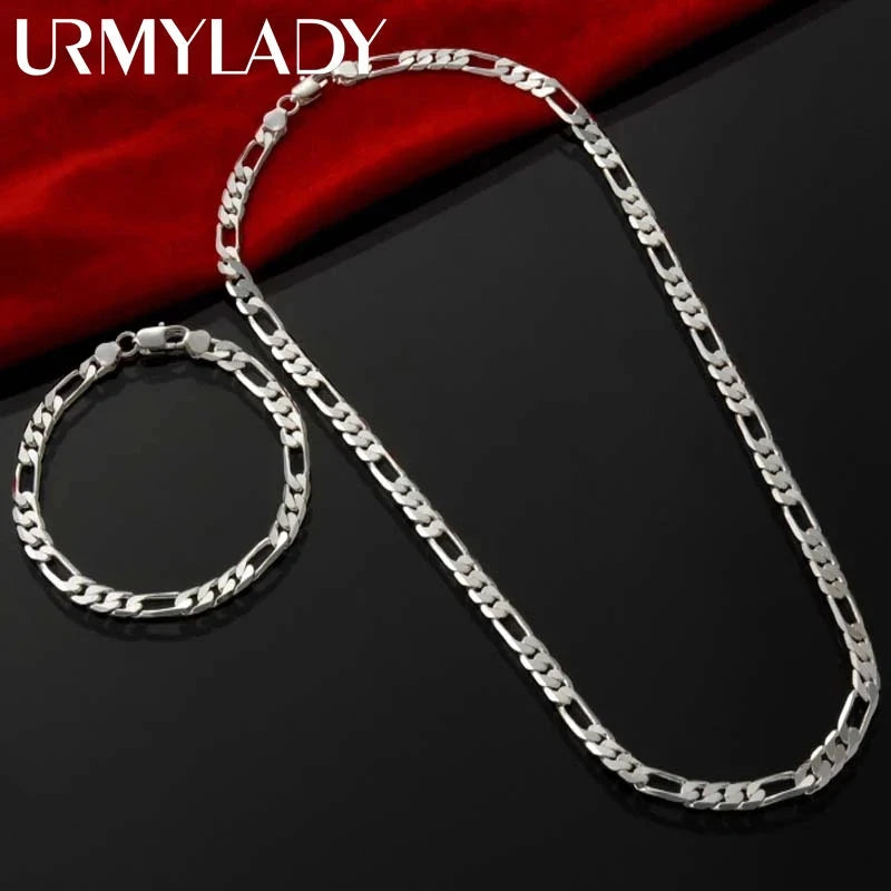 Recién llegado, noble, cadena de plata esterlina 925 de 4 mm para hombres, mujeres, pulsera, collar, conjunto de joyas, regalos de Navidad para dama, dijes para boda