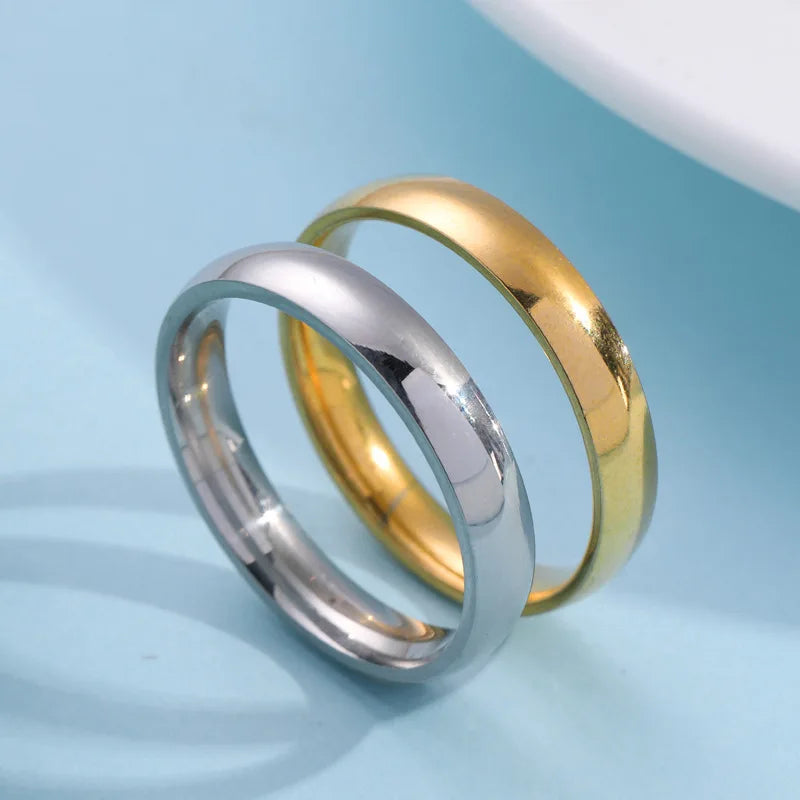 Anillo de acero inoxidable liso y sencillo a la moda para mujeres y hombres, anillos de pareja clásicos, joyería de compromiso para bodas