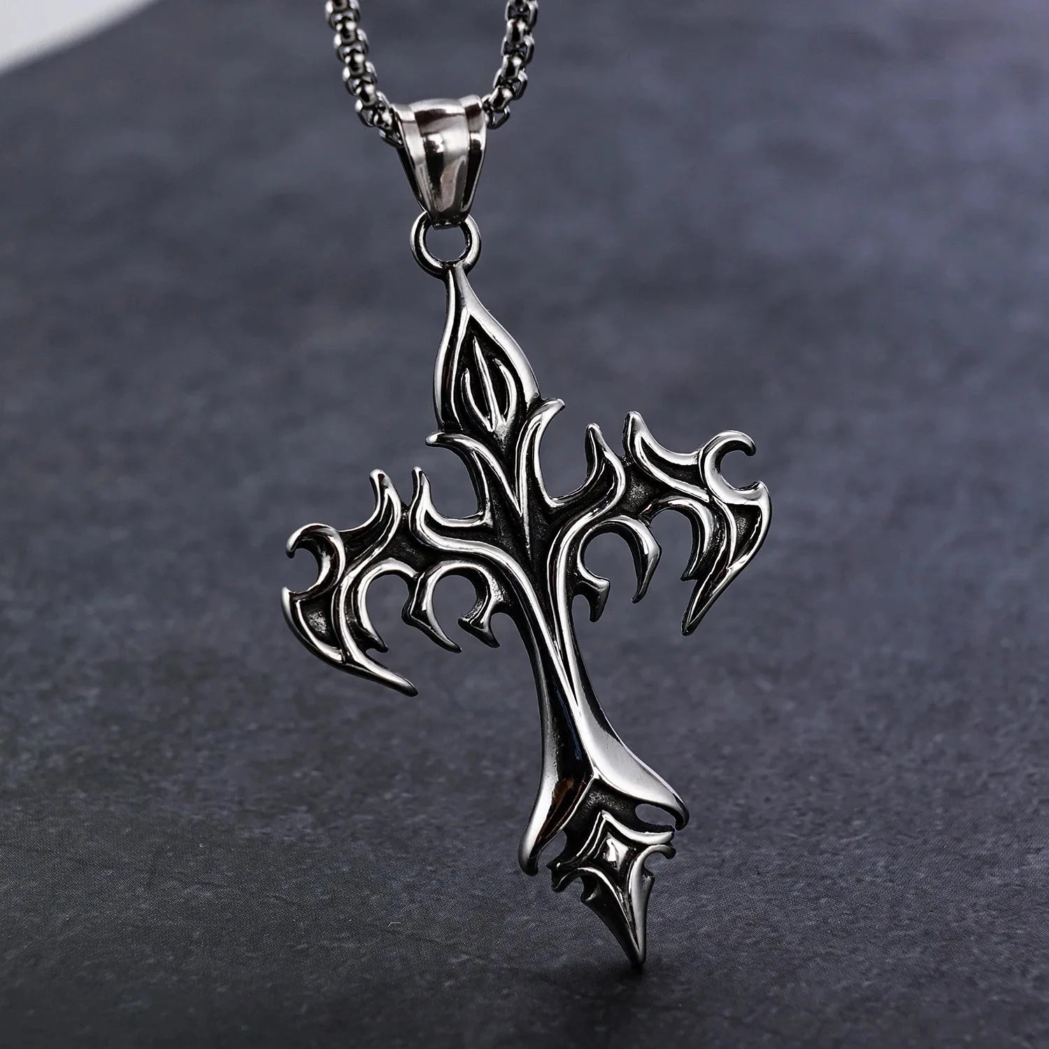 Stainless Steel Necklace Flame Retro Cross Titanium Steel Casting Men Pendant Necklace Type Stainless Steel Necklace Flame Retro