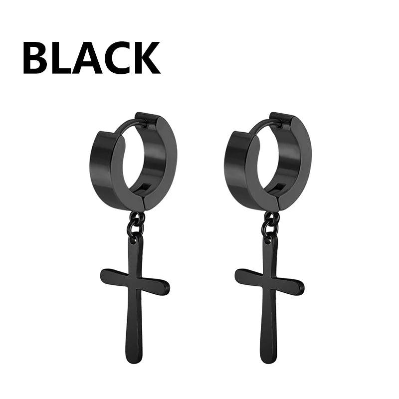 1 par de pendientes de acero inoxidable estilo punk, juego de pendientes negros para hombres y mujeres, piercing estilo hip hop vintage, joyería para las orejas