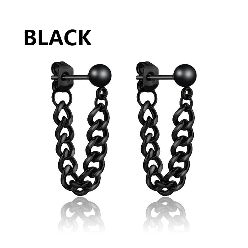 1 Pairs Punk Stainless Steel Stud Earrings Black Earrings Set For Men Women Vintage Hip Hop Piercing Ear Jewelry