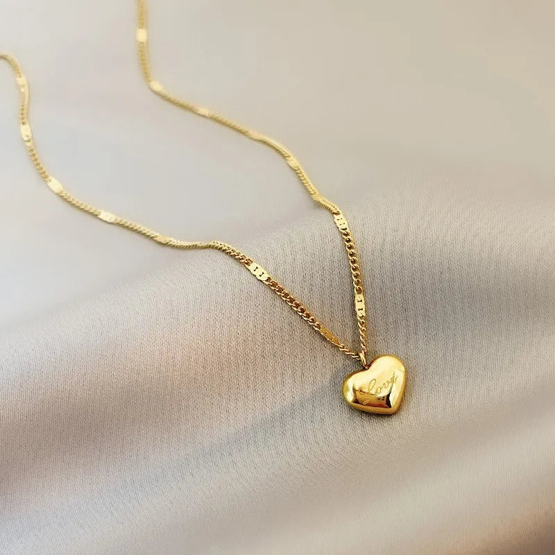 Trendy Simple Gold Color Heart Pendant Chokers Necklace for Women Temperament Love Letter Thin Clavicle Chain Girl Jewelry Gift