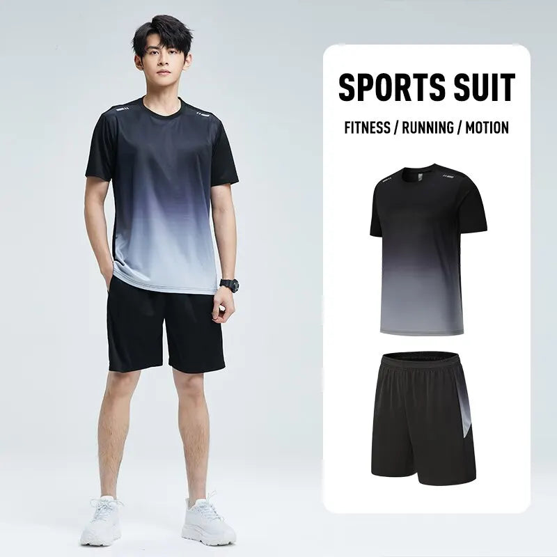 Ropa de fitness Conjunto de ropa deportiva de secado rápido de seda de hielo para hombre Camiseta de manga corta de verano para correr por la mañana Sala de entrenamiento de baloncesto