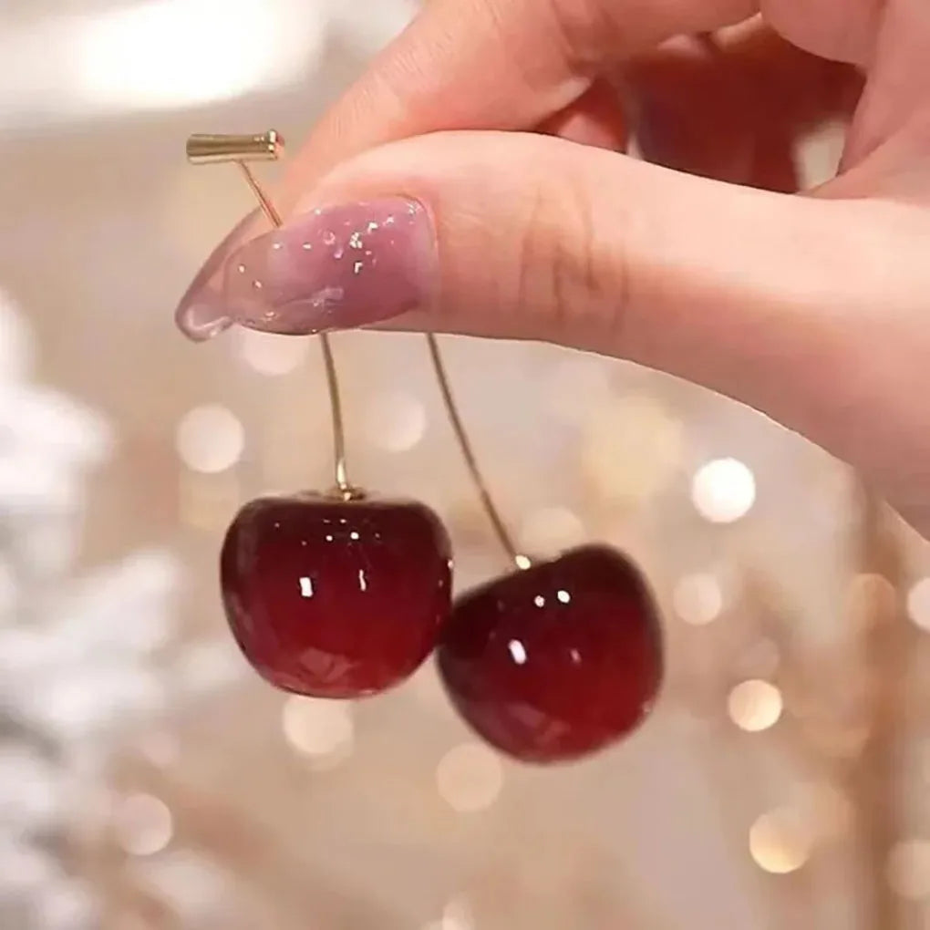 Accesorios para mujer Pendientes de cereza roja para mujer Pendientes colgantes llamativos de fruta Joyería coreana para fiesta de boda Regalo para mujer