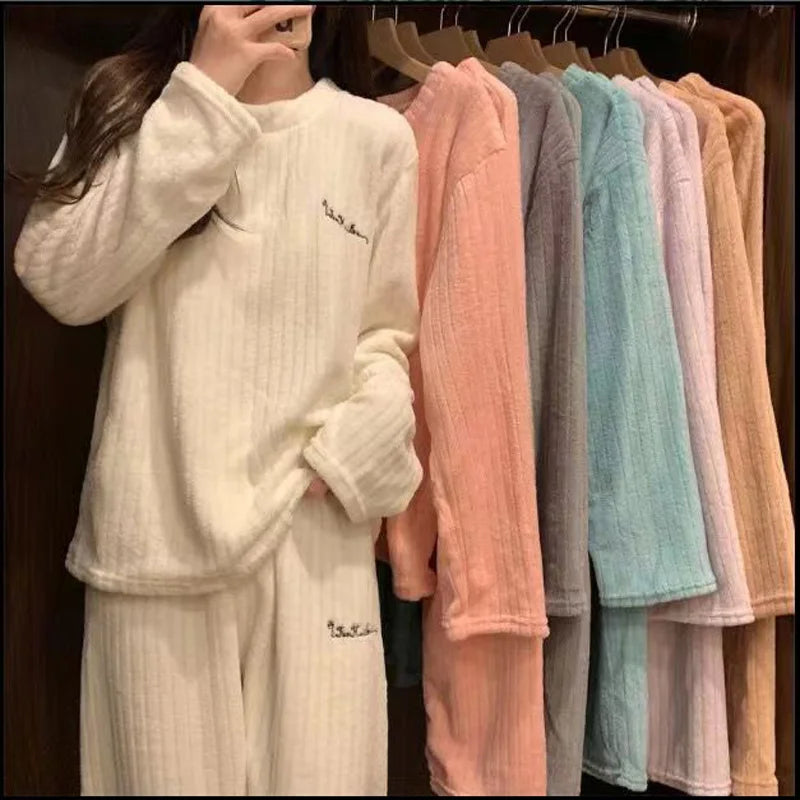 Pijamas nuevos de invierno para mujer, ropa de casa, ropa de abrigo para otoño e invierno para mujer, pijamas de ocio de terciopelo coral, ropa de casa acolchada