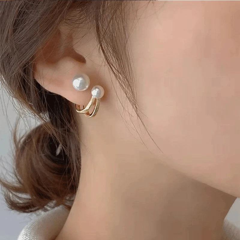 Nuevos pendientes de perlas circulares de temperamento simple, pendientes pequeños y versátiles de moda, joyería para mujer