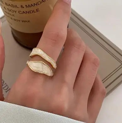 1 anillo ajustable abierto geométrico de forma irregular de metal esmaltado blanco vintage para mujeres y niñas, joyería de moda, regalos de cumpleaños