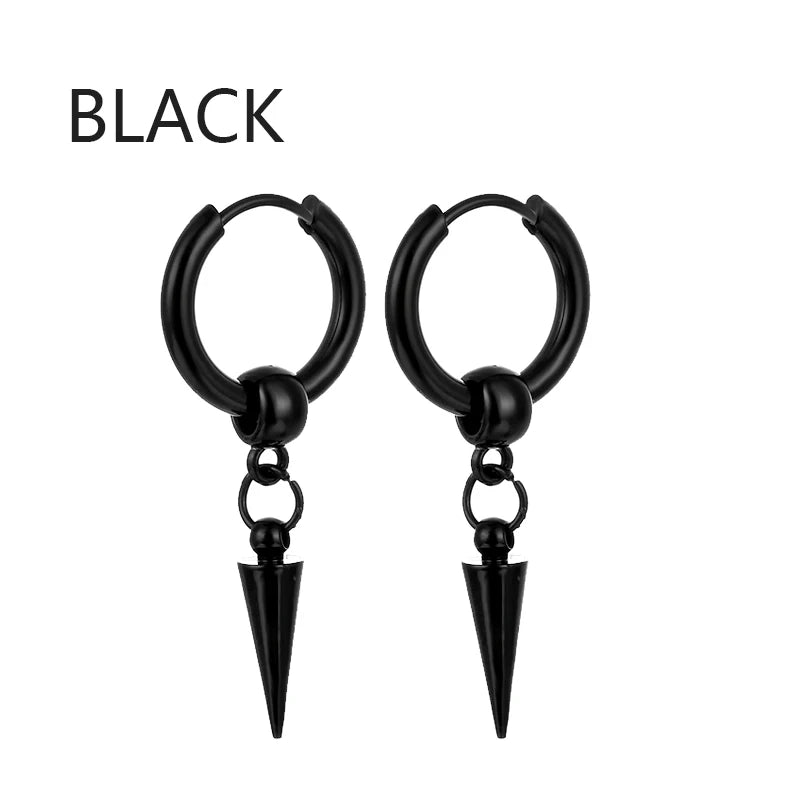 1 par de pendientes de acero inoxidable estilo punk, juego de pendientes negros para hombres y mujeres, piercing estilo hip hop vintage, joyería para las orejas