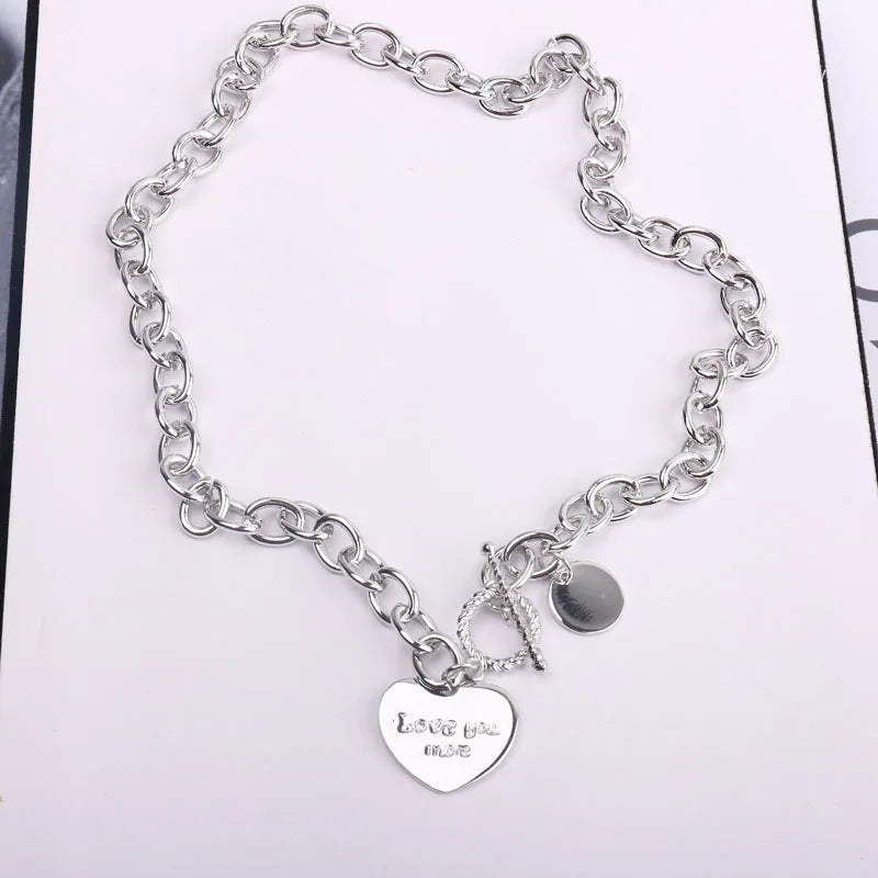 Collar con hebilla en T con forma de corazón, diamantes de imitación, letras, imán, cristal, piedra natural, perlas de imitación de colores goteando, para mujer, nueva joyería