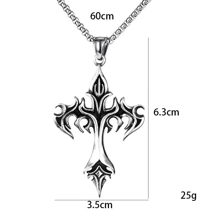 Hip Hop Fashion Jewelry Unique Design Stainless Steel Flame Cross Pendant Necklace Goth Necklaces Gift for Women Men