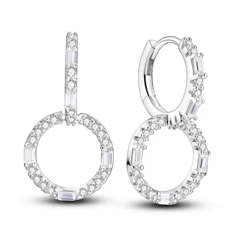 2024 New Sterling Silver S925 Zircon Round Hoop Personality Anti-Lnset Earrings Simple Fine Jewelry For Women Girls Party Gifts