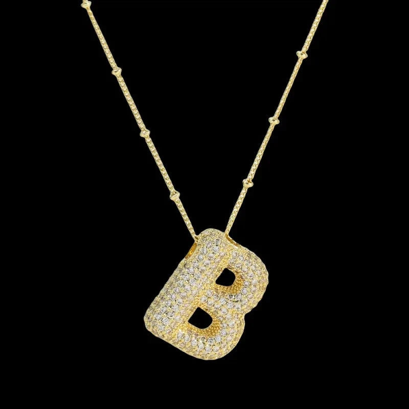 TrendMen Hiphop Rock Balloon Bubble 26 English Letters Zirconia Pendant Necklaces For Men Bro Gold Color Metal Crystal Jewelry