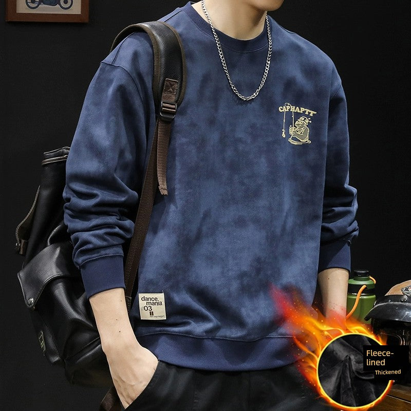 Trendy round-Neck with Fleece Lining Men's Spring plus Size Sweatshirt