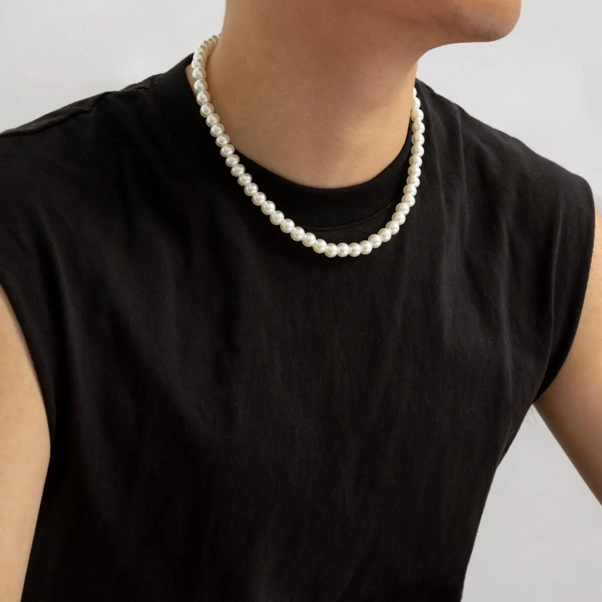 Simple Imitation-Pearl Beaded Short Choker Necklace for Men Trendy White Beaded Chains on Neck Accessories 2023 Fashion Jewelry