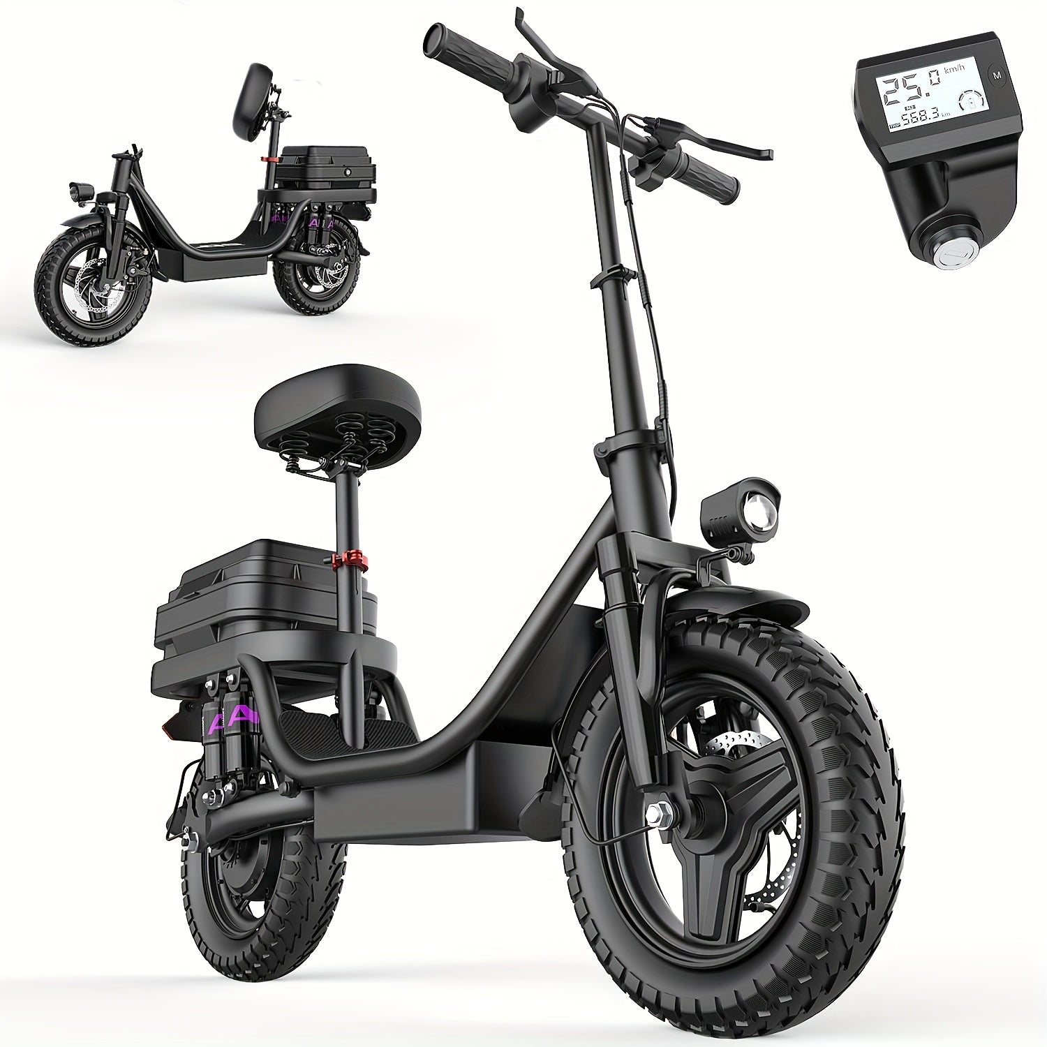 740W Adult Electric Scooter With Seat, 54.6V15A/17.5A Lithium Battery, Up To 25 Miles Range, 20Mph Top Speed, Foldable With 10 Shock Absorption, 14-inch Tubeless Explosion-proof Tires, Dual Disc Brakes - Ideal For Commuting