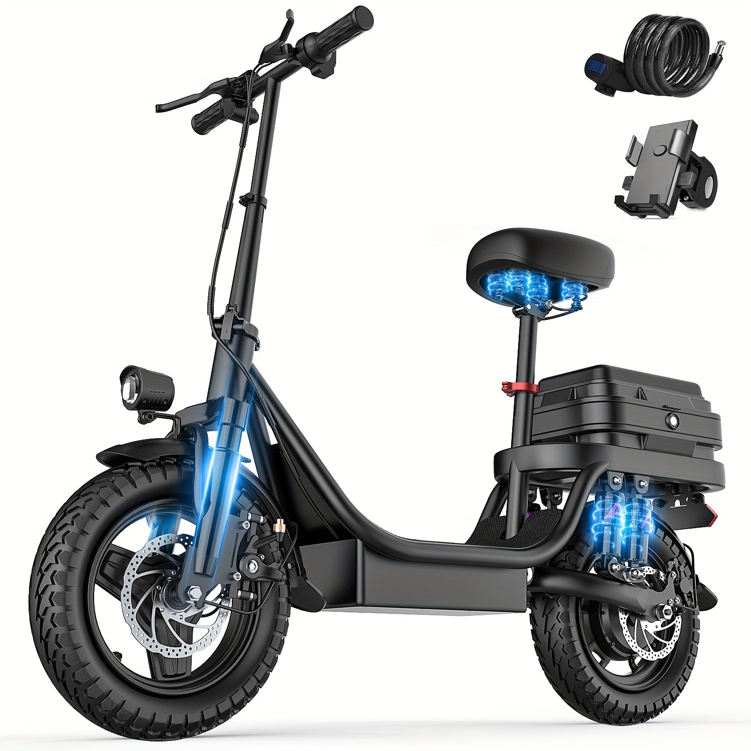 740W Adult Electric Scooter With Seat, 54.6V15A/17.5A Lithium Battery, Up To 25 Miles Range, 20Mph Top Speed, Foldable With 10 Shock Absorption, 14-inch Tubeless Explosion-proof Tires, Dual Disc Brakes - Ideal For Commuting